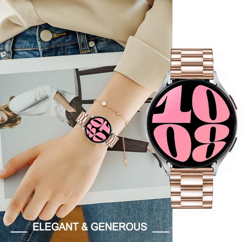 DEALELE Bands Compatible with Samsung Galaxy Watch 7 / FE / 6/6 Classic / 5/5 Pro / 4/4 Classic/Galaxy 3 41mm, 20mm Stainless Steel Metal Replacement Strap for Women Men (Rose gold) - Image 5